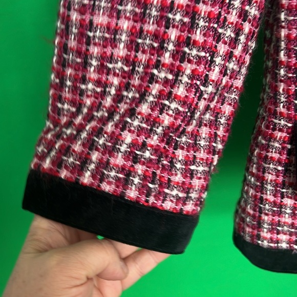 6 Kenzie women jacket Plaid Contrast Trim Double Breasted Tweed 2 Faux pockets - Picture 9 of 13